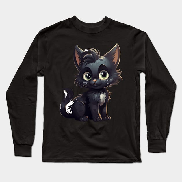 Black Kitty Cat Long Sleeve T-Shirt by NatashaCuteShop